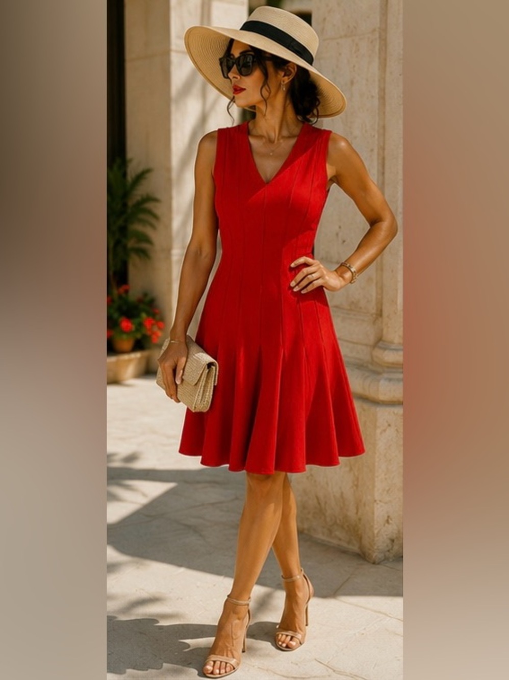 Calvin Klein Red Fit & Flare Sleeveless Dress Size 8P
